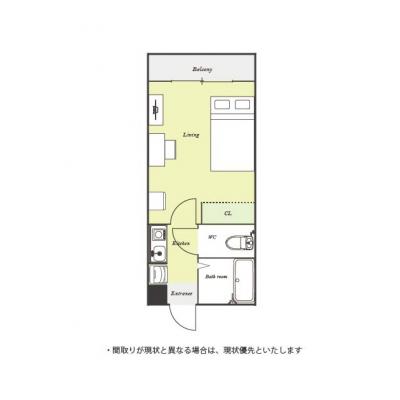 ユニオンマンスリー浜野プラシード１　103　1K・セミダブル☆◆インターネット固定回線（有線・Wi-Fi）無料の部屋◆【禁煙ルーム】バス・トイレ別＆デスク・チェア＆たっぷり収納2ドア冷蔵庫など生活家電の間取り図