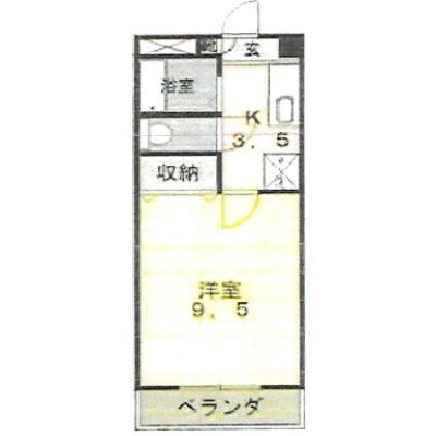 【M148】JR大元駅・岡山大病院へ徒歩10分・生活至便１Kの間取り図