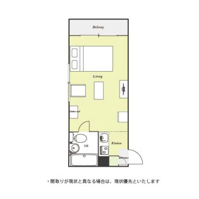 ユニオンマンスリー西川口９　208　1R・セミダブル☆【禁煙ルーム】人気の角部屋！ローテーブル・ソファ＆たっぷり収納2ドア冷蔵庫など生活家電のあるお部屋の間取り図