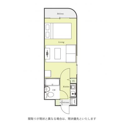 ユニオンマンスリー西川口８　301　1K・セミダブル☆【禁煙ルーム】人気の角部屋！便利な宅配ボックス付き！ソファ＆ローテーブル＆たっぷり収納2ドア冷蔵庫など生活家電のあるお部屋の間取り図