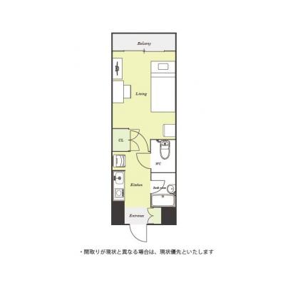 ユニオンマンスリー春日部１　602　1K・シングル☆【禁煙ルーム】バストイレ別＆温水洗浄便座完備♪デスク・チェア＆たっぷり収納2ドア冷蔵庫など生活家電のあるお部屋の間取り図