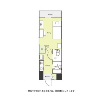 ユニオンマンスリー春日部１　703　1K・シングル☆【禁煙ルーム】人気の角部屋！バストイレ別＆温水洗浄便座完備♪デスク・チェア＆たっぷり収納2ドア冷蔵庫など生活家電のあるお部屋の間取り図