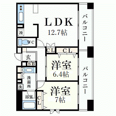OneLife三宮プレジール＜TYPE3＞【★2LDK・オートロック・設備充実物件】の間取り図