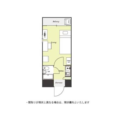 ユニオンマンスリー坂戸６　106　1K・シングル☆【禁煙ルーム】人気の角部屋！安心のモニター付きインターフォン完備/デスク・チェア＆たっぷり収納2ドア冷蔵庫など生活家電のあるお部屋の間取り図