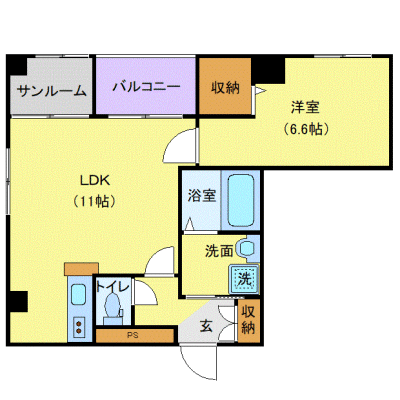 OneLife金沢パレス【★1LDK・2口コンロ・バストイレ別・オートロック】の間取り図