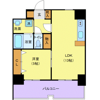 OneLife金沢長町ハイツ＜TYPE2＞【★1LDK・42平米・独立洗面台】の間取り図