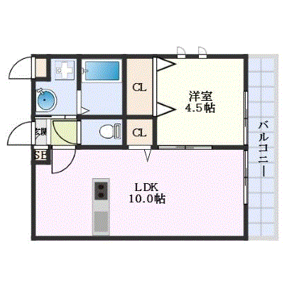 OneLife高槻市南クラニア【★ハイクラス・1LDK・設備充実】の間取り図
