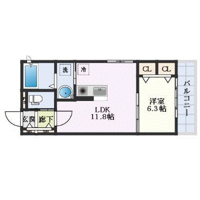OneLife総持寺北ハイツ【★Wi-Fi・1LDK・設備充実】の間取り図