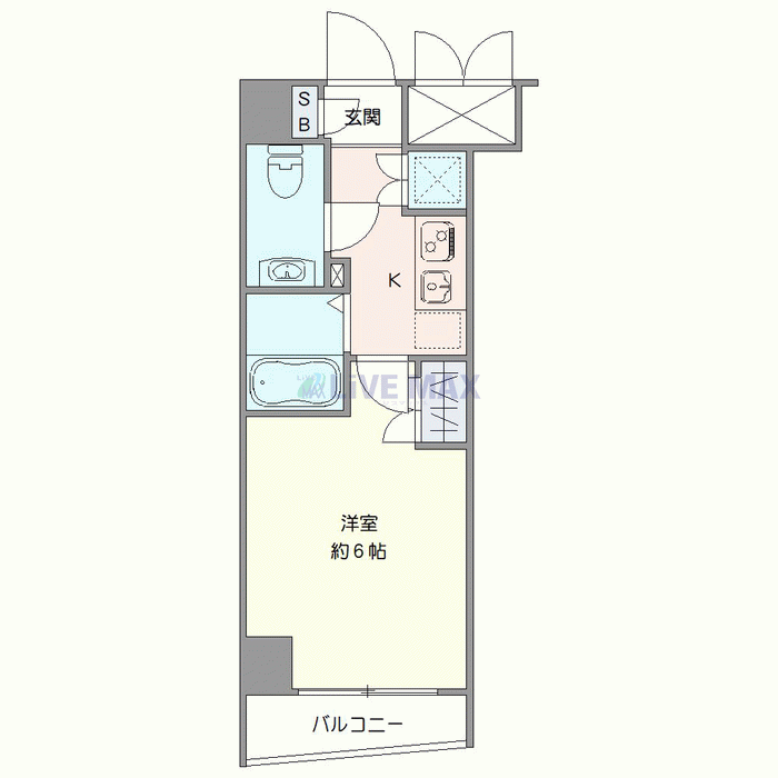 マンスリーリブマックス二子多摩川エクセリア△『禁煙ルーム・1K』【独立洗面・浴室乾燥付】≪エクセレントシリーズ≫の間取り図