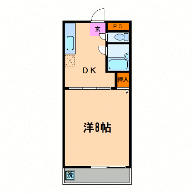 OneLife徳島駅南グランヴェール＜TYPE2＞【★広々1ＤＫ・バストイレ別】の間取り図