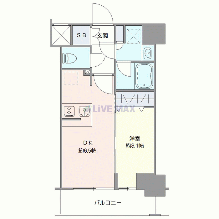 マンスリーリブマックス南池袋シーフォルム■『禁煙ルーム・1DK』【Wi-Fi無制限・独立洗面・浴室乾燥付】≪エクセレントシリーズ≫の間取り図