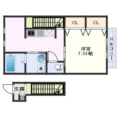 OneLife逆瀬川クレール【★築浅・設備充実・38平米の広々物件】の間取り図