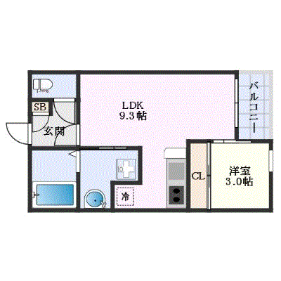 OneLife岡山レガリスト【★1LDK・30平米の広々空間・設備充実物件】の間取り図