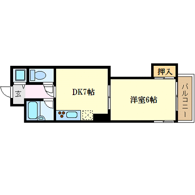 OneLife岡山ファミーユ＜TYPE2＞【★駅近物件・1DK・28平米の広々空間】の間取り図
