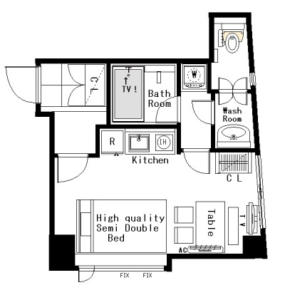 [国立新美術館至近]マンスリー31B：1R、25平米(2階)の間取り図