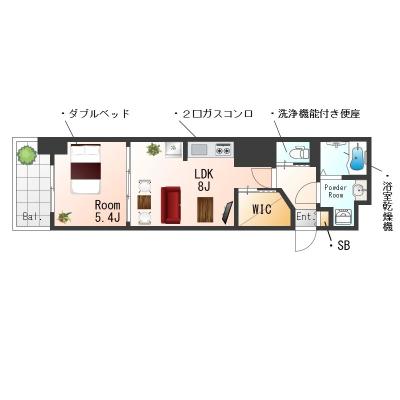 OneLife江戸堀サムティSL＜type2＞【オートロック・バストイレ別・独立洗面台・浴室乾燥機付き】の間取り図