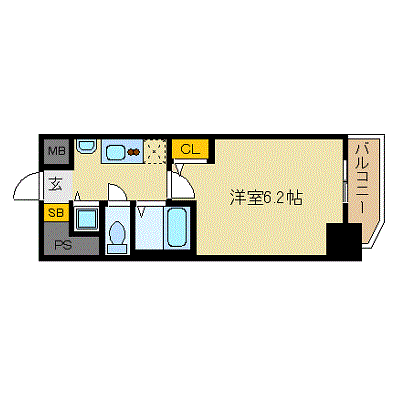 グッドステイ谷町４丁目アルファ●【ベーシック・ガス２口コンロ・浴室乾燥機付き・スーパーマーケット至近♪】の間取り図