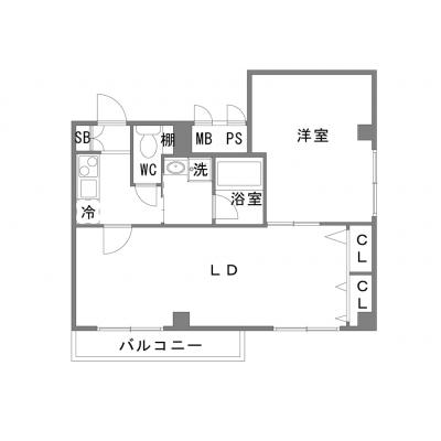 OneLife神戸ディアコート＜TYPE6＞【▼1LDKタイプ（44㎡）】の間取り図