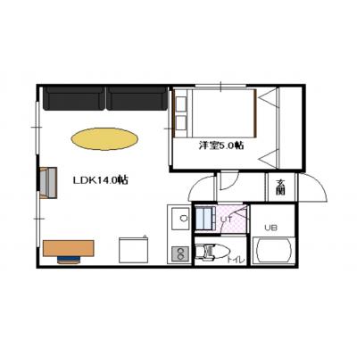 4月売以降　入居可能です。豊平川眺望良好な50㎡超広め1ＬＤＫマンション【サービスアパートメントSAPPORO】中島公園3　　エアコン完備の間取り図