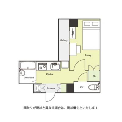 ユニオンマンスリー菊川２　604　1K・セミダブル☆◆インターネット固定回線(有線・Wi-Fi)無料の部屋◆の間取り図