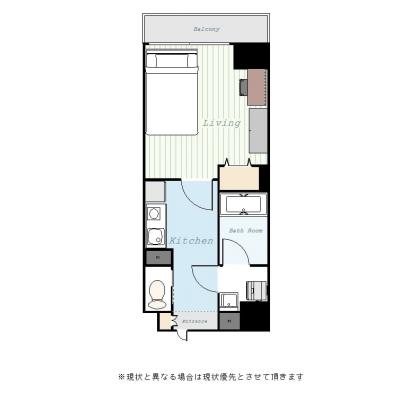 ●2026年5月10日から入居可●ユニオンマンスリー千葉中央駅前１　606　1K・セミダブル☆浴室乾燥機・独立洗面台があるお部屋♪宅配BOX完備♪の間取り図