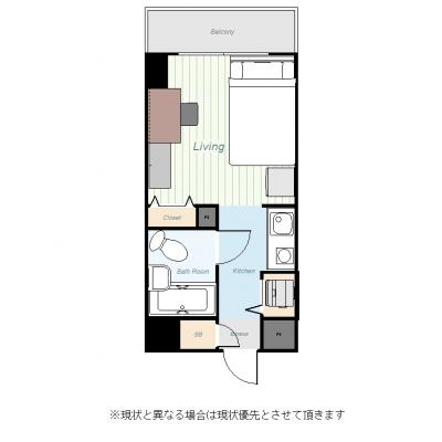 ●2026年4月19日から入居可●ユニオンマンスリー横浜中央３　404　1R・セミダブル☆戸部駅徒歩4分／EV・AL／コンビニ至近／横浜駅通勤におすすめ■選べるWi-Fi格安レンタル中！の間取り図