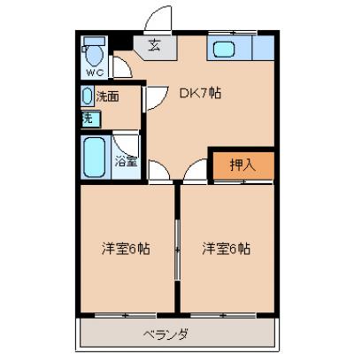 アパマートマンスリー富山市　茶屋町W　2DK(205)の間取り図