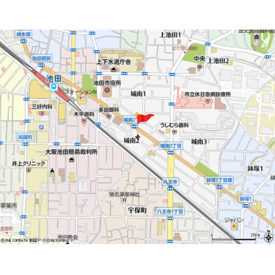 マンスリーライフ池田◆在宅ワーク、テレワーク歓迎♪Wi-Fi付き・コンビニ徒歩2分・周辺飲食店もたくさんあります◆の地図画像