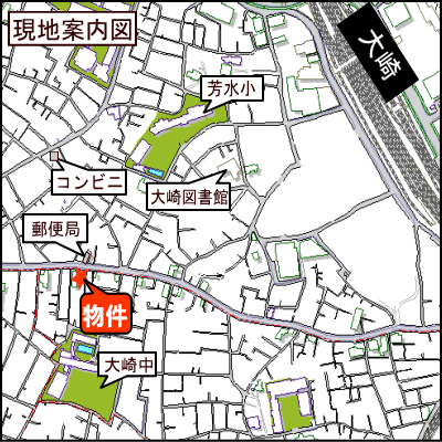 シティマンスリー大崎・百反坂YMハウス　Ａタイプ　禁煙【光インターネット（WIFI）無料】【オートロック】【大崎駅徒歩6分】【ソファ】の地図画像