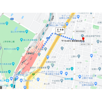 上野エリア・お洒落な2DK・家具家電付・外国人OK・一時帰国者利用可能・保証金なし・WIFI完備の地図画像