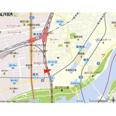 マンスリーライフ新大阪２２◆分譲賃貸・浴室乾燥機付き◆新大阪駅まで徒歩圏内◆セミダブルベッド【禁煙】の地図画像