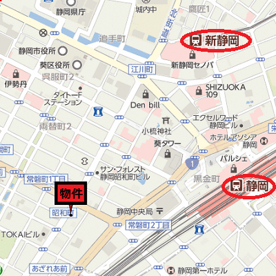 マンスリーリブマックス静岡駅常磐町★『禁煙ルーム・1DK・40平米』【独立洗面・浴室乾燥付】≪エクセレントシリーズ≫の地図画像