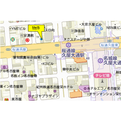 リードマンスリー【チサンマンション丸の内第３】【久屋大通駅1分好立地】分譲タイプ。の地図画像