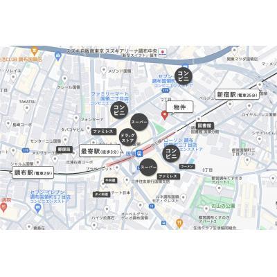 《すぐご案内可能》【新宿直通・駅徒歩3分】サウナ・ラウンジ・カフェ併設マンスリー［goodroom residence 調布国領］（323）の地図画像