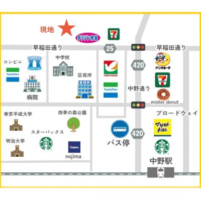 JR・東西線『中野駅』徒歩9分！中野ブロードウェイ・サンモール商店街至近でお買い物に便利！オートロック付・鉄筋コンクリート造マンション・出張でのご利用や学生さんにもオススメです◇ＭＨ中野Ｃの地図画像