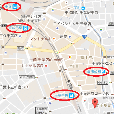 マンスリーリブマックス千葉中央サイドワン★『禁煙ルーム・1R・26平米・駅2分』【独立洗面・浴室乾燥付】≪エクセレントシリーズ≫の地図画像