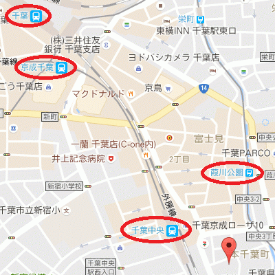 グッドステイ千葉中央サイドワン■『禁煙ルーム・1R・26平米・駅2分・独立洗面・浴室乾燥付』【ハイクラス】の地図画像