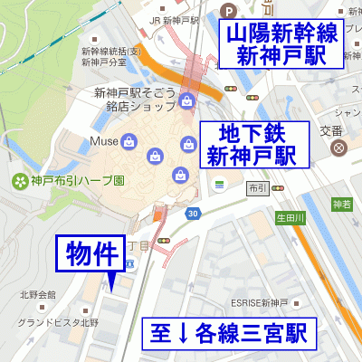 グッドステイ新神戸ステーションサウス■『1DK・31平米・浴室乾燥機・光NET無料（LAN・WiFi対応）』【デラックス】の地図画像