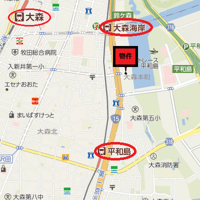 グッドステイ京急大森海岸・平和の森公園前■『禁煙ルーム・26平米・独立洗面・浴室乾燥付』【ハイクラス】の地図画像