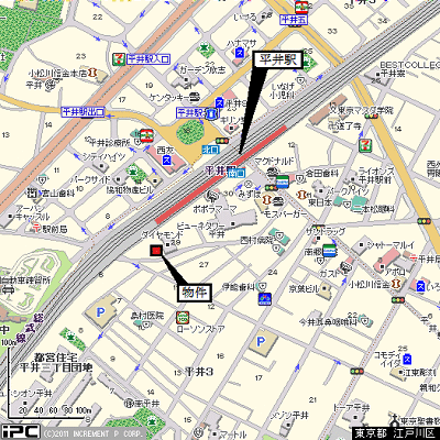 マンスリーリブマックス総武線平井ステーションフロント☆『禁煙ルーム・25平米・駅4分』【独立洗面・浴室乾燥付】≪エクセレントシリーズ≫の地図画像