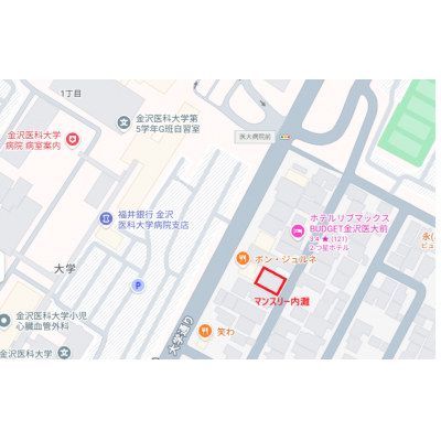 マンスリー内灘　【地元不動産会社が運営・金沢医科大学徒歩すぐ！・家具・家電・Wifi駐車場付き・すぐ暮らせるマンスリー】の地図画像