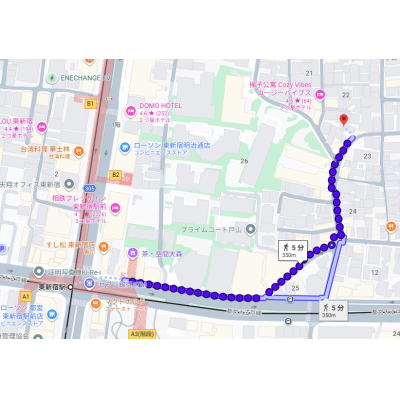 【新宿一棟貸し・広々91平米】駅徒歩3分 広々4室・最大10名可能/(和モダン/快適)の地図画像