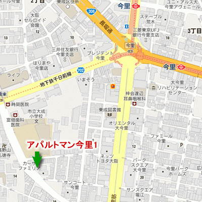 AP今里1【駐車場付★専有面積25.57平米の1DKタイプの物件！デスクチェア設置物件！在宅ワーク・テレワークにおススメです！】の地図画像