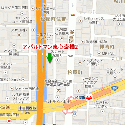AP東心斎橋2【人気の松屋町エリア♪駅から徒歩２分！ビジネスマン必見★デスクチェア設置物件！在宅ワーク・テレワークにおススメです！】の地図画像