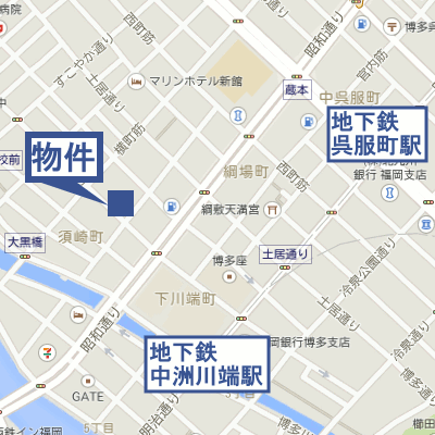 マンスリーリブマックス中洲川端パークシティ※【NET対応・洗浄機能付き便座・独立洗面台】≪エクセレントシリーズ≫の地図画像