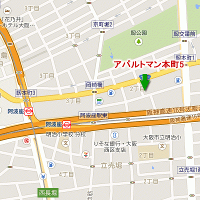 AP本町5【阿波座駅から徒歩3分！広々ワンルーム★2Pソファー有♪在宅ワーク・テレワークにおススメです！】の地図画像