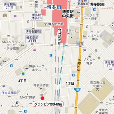 --室内12帖--　グランピア博多駅前　--ソファはソファベッドサイズ--の地図画像