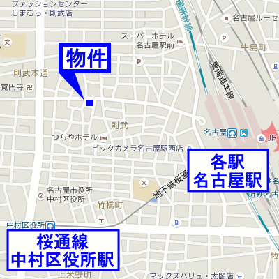 マンスリーリブマックス名古屋ＳＴＡＴＩＯＮサティナ△『1LDK』【浴室乾燥機・洗浄機能付き便座】≪エクセレントシリーズ≫の地図画像