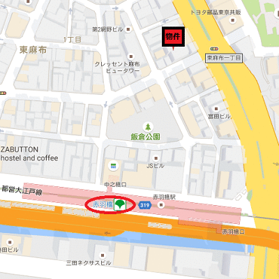 マンスリーリブマックス麻布EAST・赤羽橋駅前□【23平米・独立洗面・浴室乾燥付】≪エクセレントシリーズ≫の地図画像