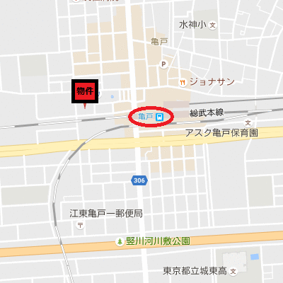 マンスリーリブマックス亀戸駅前クレイシア●『駅徒歩2分』【独立洗面・浴室乾燥付】≪エクセレントシリーズ≫の地図画像